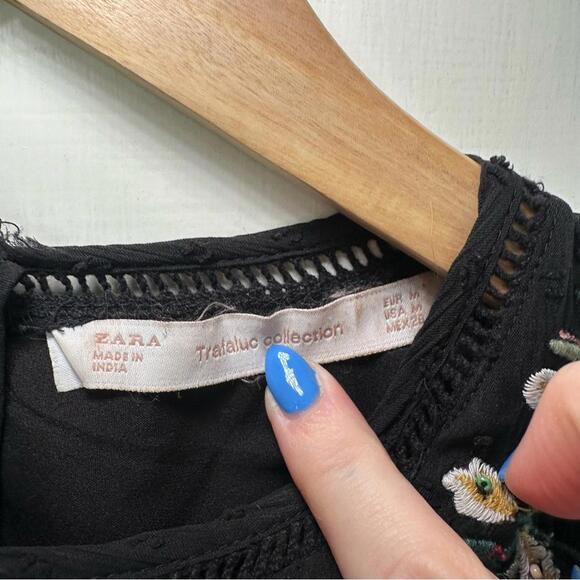 Zara Dotted Mesh Beaded Floral Embroidered Mini Dress with Ruffle - Picture 3 of 6